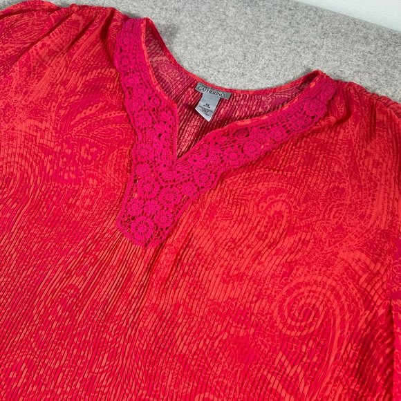 Maggie Barnes Catherines 3X Womens Top Blouse Pink Orange Lightweight Crinkle - Picture 7 of 14